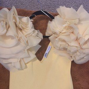 Yellow Zara Tule puff shoulders mini dress